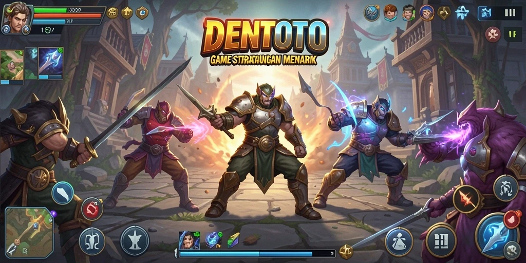 Screenshot DENTOTO dengan aksi strategi pertarungan yang seru.