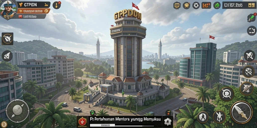 Screenshot gameplay Tower Defense yang menampilkan menara dan serangan musuh.