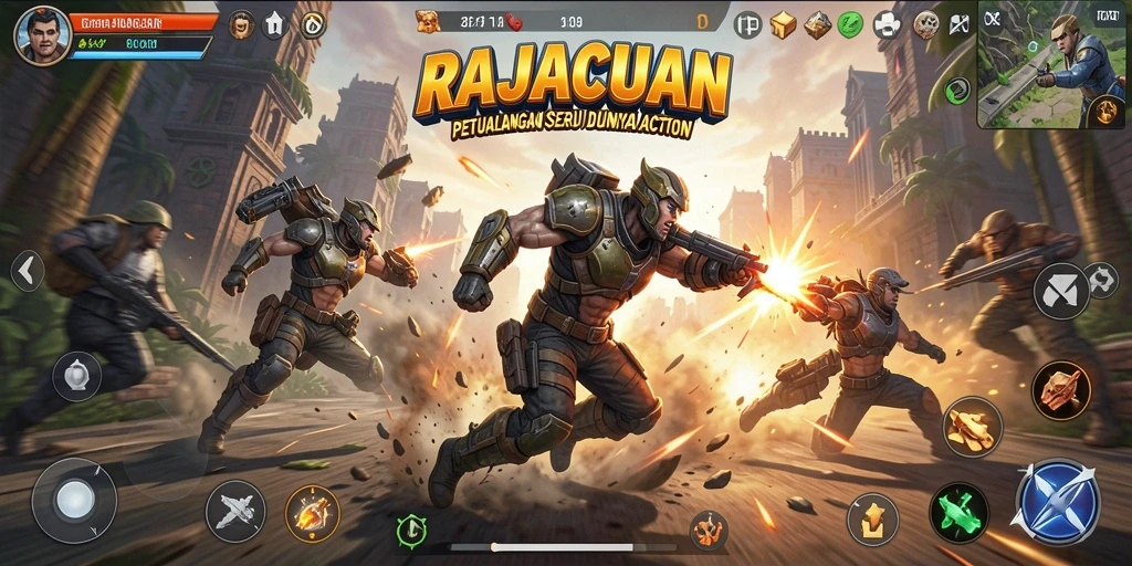 Tampilan seru dari gameplay RAJACUAN yang penuh aksi.